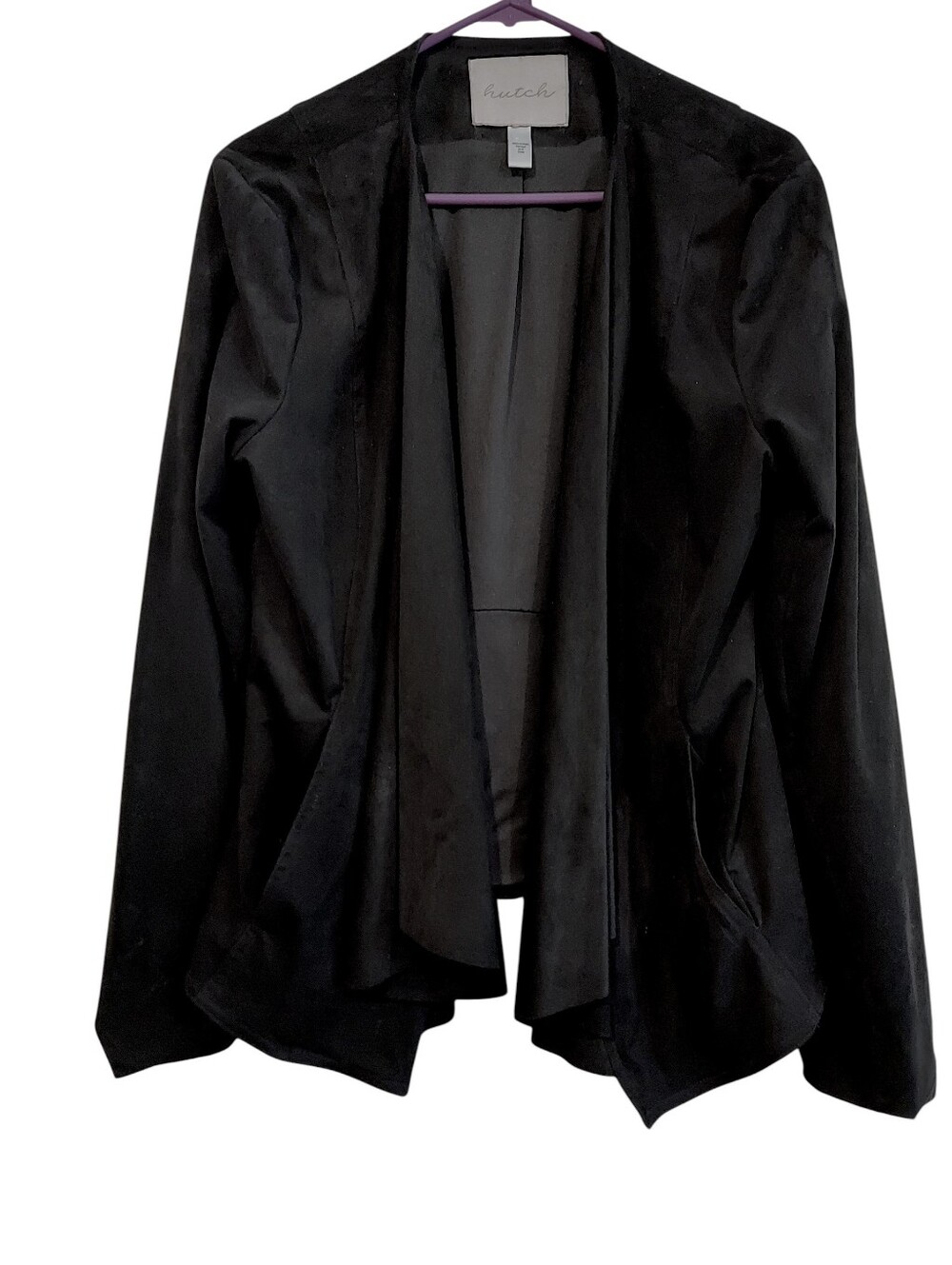 Hutch Black Draped Open-Front Blazer Jacket
